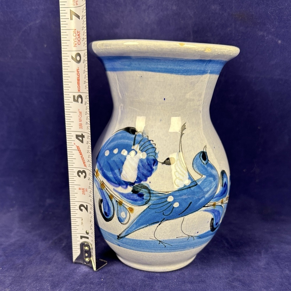 Vintage Art Pottery Bluebird  Glazed Vase Signed By Artist 6"